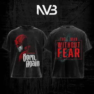The Man Without Fear Daredevil MCU Superhero Graphic Tee, Matt Murdock Born Again Fans Shirt, Soft Heavyweight Cotton Pepper T-Shirt, Dark Vigilante Double Printed Retro Grunge Y2K Apparel, Gifts For Him Her