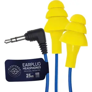 Basic Earplug Headphones Earplug-Earbud Hybrid 25 dB Noise Reduction Rating Wired Work Headphones Noise Reducing Earphones OSHA Compliant Safety Earplugs for Work Hearing Protection Yellow Swim Goggles Swimming Accessories