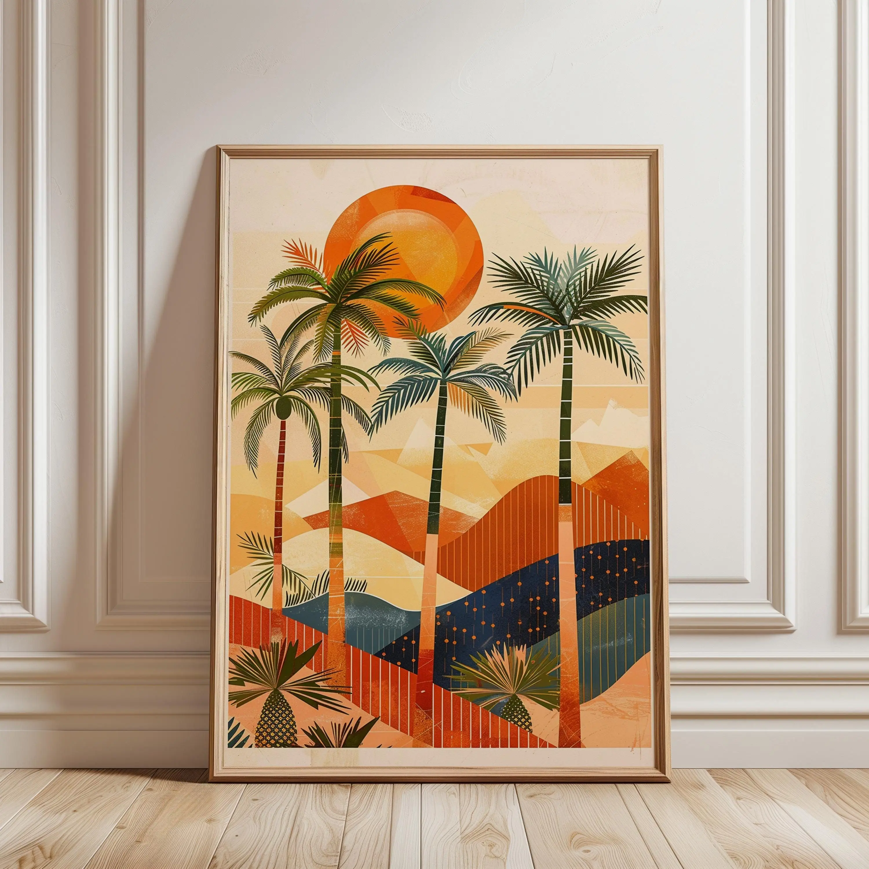 [SALE UP TO 40%] [Unframed] Desert Sunset Palm Tree Poster, Retro Boho Wall Art, Tropical Home Decor