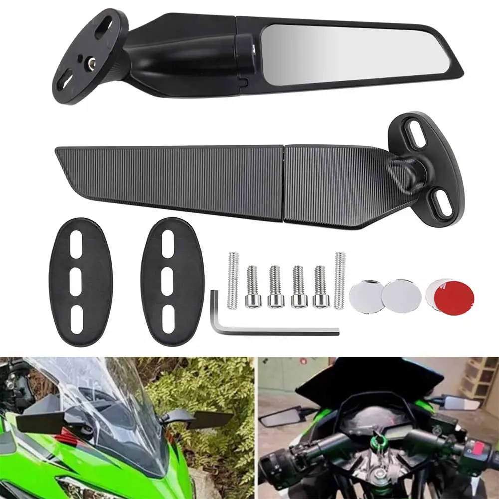 Yamaha YZF R1 R3 R6 Compatible Wind Wing Mirrors, Universal Adjustable Rearview Side Mirror 2Pcs Set, Corrosion Resistant Aluminum Alloy ABS Wind Wing Mirror for All Sport Motorcycle Models