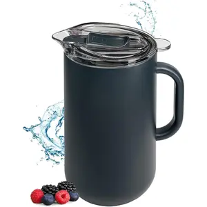 Insulated Pitcher (2L/66oz) - Double Walled, Copper Lined Stainless Steel Pitcher with Lid - Vacuum Insulated Carafe for Hot Coffee, , Iced Drinks, Water, , and