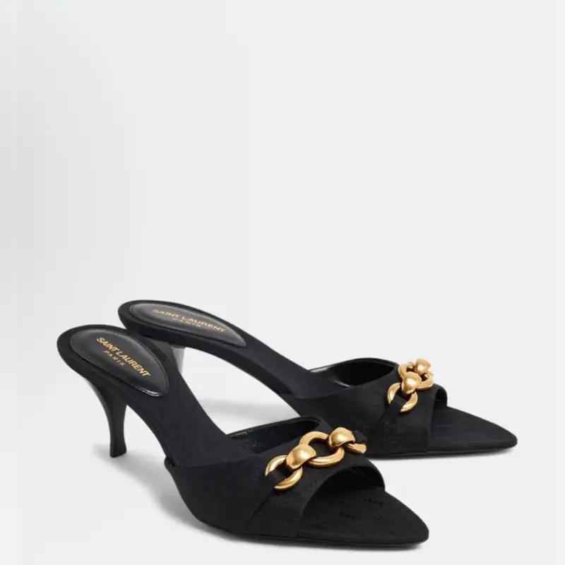 Saint Laurent Velour All-Over Monogram Le Maillon 60 Mules Size 37