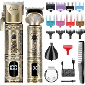 Professional Hair Grooming Kit for Men with Stainless Steel Blade, Adjustable Taper Lever, 12 Cutting Guide Combs, USB Charge Cable, LED Display, and Hygienic Design Brush Clipper split end trimmer