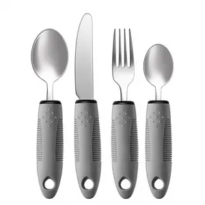 Adaptive Utensils Set, Adaptive Utensils 4pcs for Hand Tremors,Elderly, Arthritis,Parkinsons-Built Up Utensils