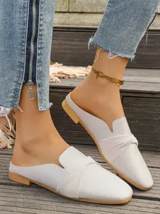 Casual Soft Sole Slip-On Mules for Women, Patchwork Square Toe Design, Summer Lazy Outdoor Flat Shoes, Comfortable and Stylish Footwear