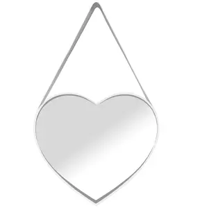20.50 inches Heart Strap Wall Mirror, White