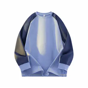 Men's Gradient Tie Dye Raglan Long Sleeve Crew Neck Sweatshirt, Two-Tone Color Block Contrast Cuff Loose Fit Pullover Top, Vintage Washed Streetwear Casual Outerwear For Spring Autumn Fashion Outfits
