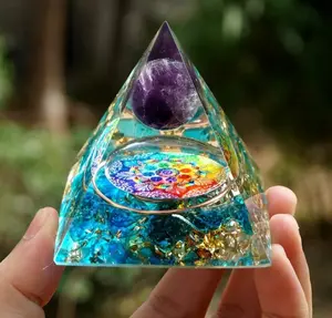 Amethyst Sphere Orgone Pyramid-Blue Quartz Reiki Meditation Orgonite Pyramid