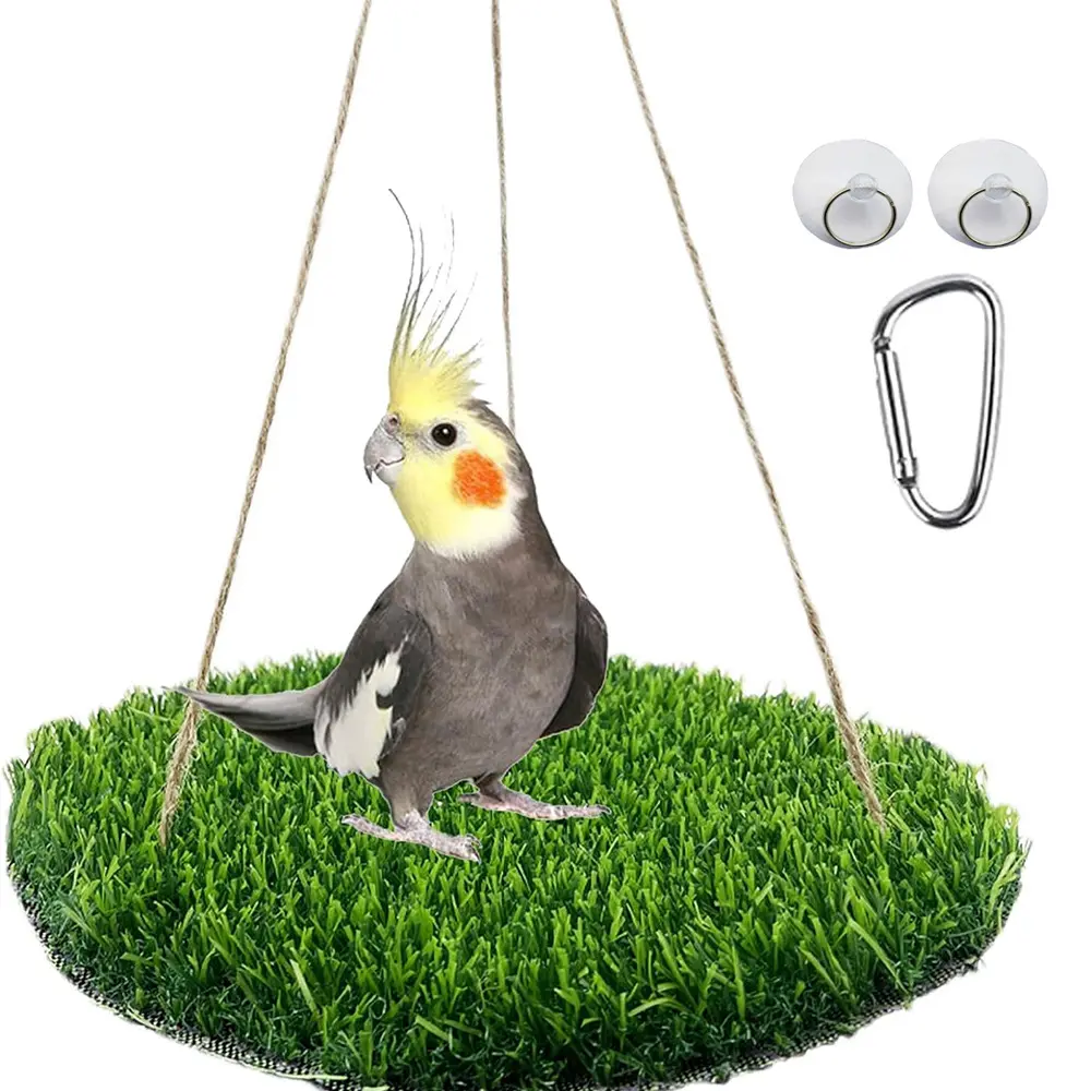Pet Grass Mat Hammock for Small Animals, Natural Woven Climbing Toy for Parrots, Guinea Pigs, Squirrels, Hamsters, Large Medium Small Parrots, Cage Accessories for Chewing, Resting, Playing Squirrel-proof Metal Bird Feeding Station Rooftop Luxury