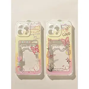 This card holder/phone case features a butterfly and flower pattern and is suitable for iPhones. It's a great choice for personal use or as a gift.