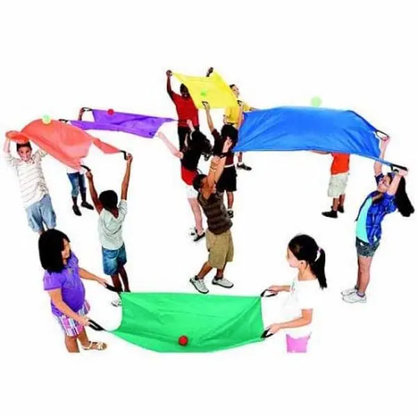Kids' Play Parachutes for Physical Education and Cooperative Games, Modern Multi-Color Lightweight Design for Outdoor Group Activities, No