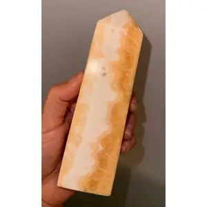 XL Orange and White Calcite Fat Tower