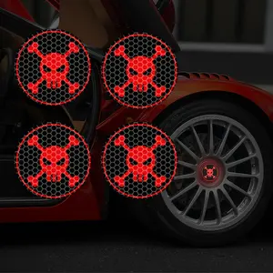 Skull Head Car Wheel Hub Center Stickers, High Intensity Reflective Skull Cross Pattern, Suitable for Car, Truck, and SUV Wheel Hub Decoration Stickers, Night Driving Special, DIY Self Adhesive