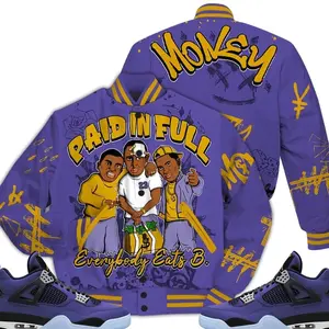 Retro 4 Lakeshow Varsity Jacket, Lakeshow 4s Outfits, Money Paid In Full B Drip Unisex T-Shirts To Match Sneakers, Streetwear Style Urban