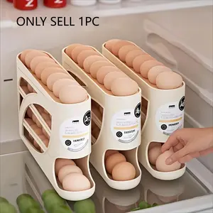 4-Tier Rolling Egg Rack – Space-Saving Side Door Design, Can Hold 30 Eggs, Smooth, Glossy Surface, Convenient Handles | Suitable for kitchen and refrigerator storage | Modern Kitchen Accessories | Durable Plastic Material, Refrigerator Organizer