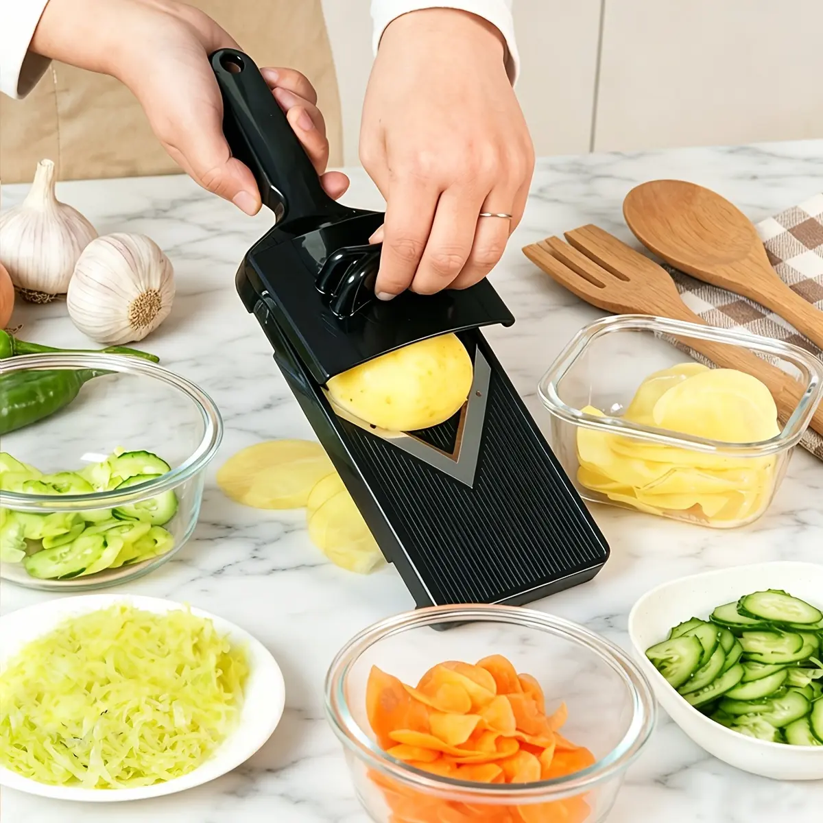1/3pcs Cabbage Slicer Manual Plastic Vegetable Scraper Shredder & Grater with Ergonomic Handle-Heavy-Duty Multi-Purpose Cabbage Cutter for Coleslaw Slicing Greens Potatoes Carrots Onions-Lightweight & Easy Design Compact Kitchen Tool-White/Black