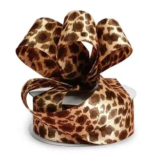 Brown Leopard Print 1.5" x 25 yards Satin Ribbon Cheetah Spool