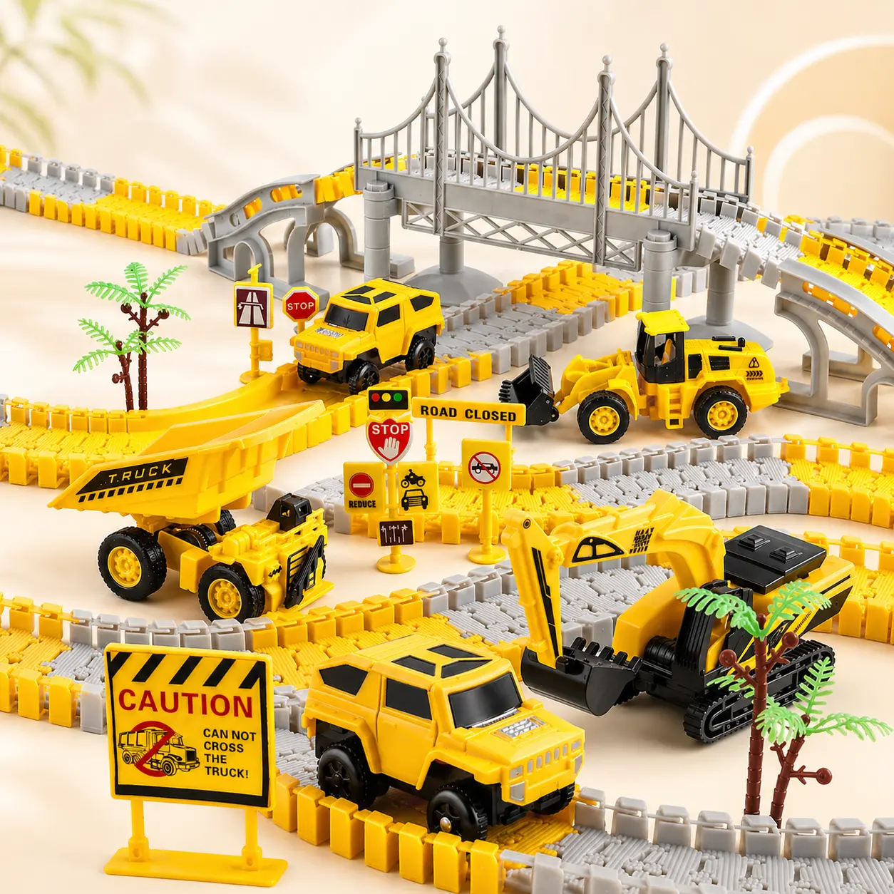 276 PCS Construction Trucks Race Tracks Toys for Toddler Playset with Flexible Tracks and Cars Gifts for 3 4 5 Year Old Boys Kids