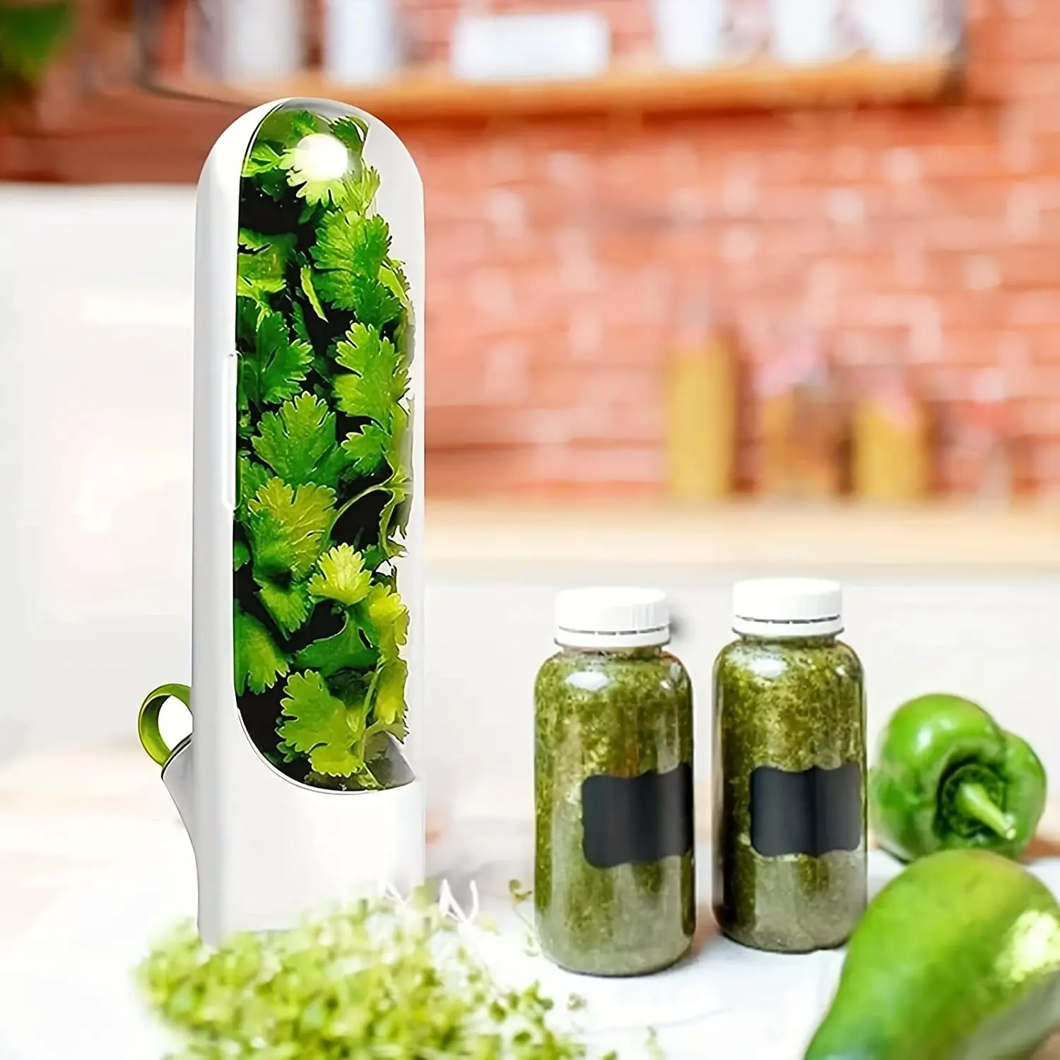 Fresh Herb & Vegetable Preservation Set, Includes Mint & Cilantro Storage Cups with Hydroponic Containers, High-Quality Kitchen Organizer