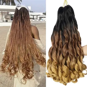 French Curly Braiding Hair 24 Inch 6 Packs               Loose Wave Bouncy Crochet Hair Pre Stretched 100g/pack Yaki Curly Braiding Hair Extension
