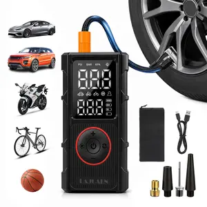 Portable Electric Tire Inflator Car Tool, Fast Inflation Compressor with Digital Pressure Gauge, Auto Shutoff, Dual Display, 5 Inflation Modes, 3-Mode LED Flashlight for Motorcycles, Bikes, Balls – Cars Accessories for Outdoor Travel, Car Tools