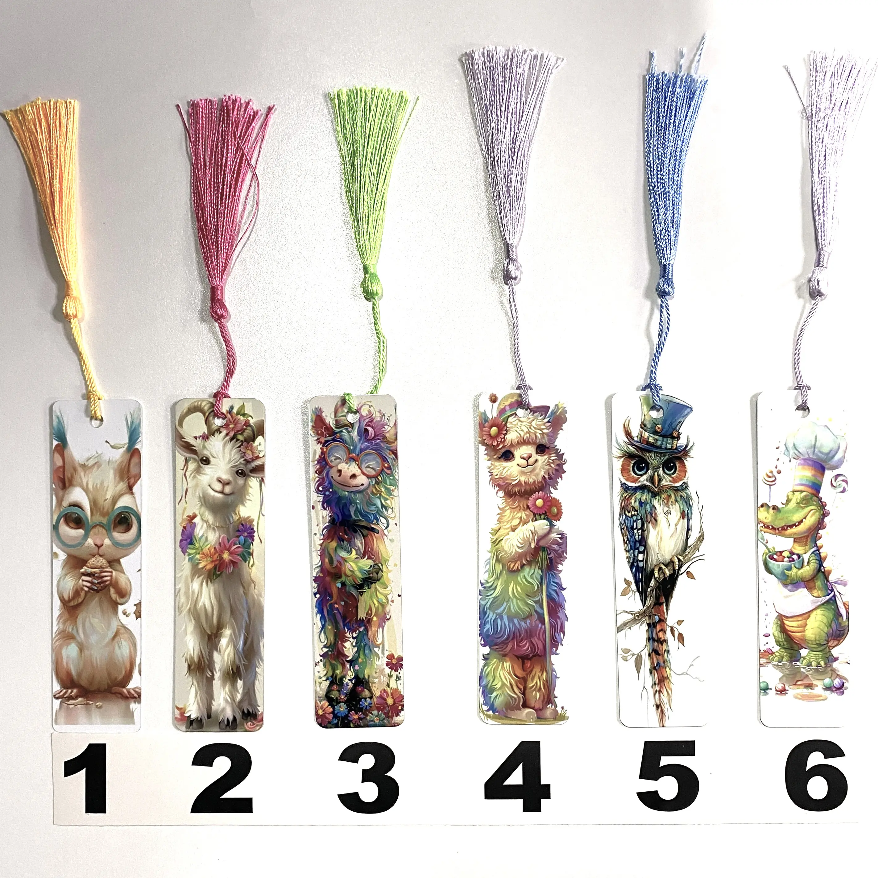 Cute Animal Bookmarks with Tassel, Whimsical Designs, Made in the USA, 1.25x4.7 Inches.