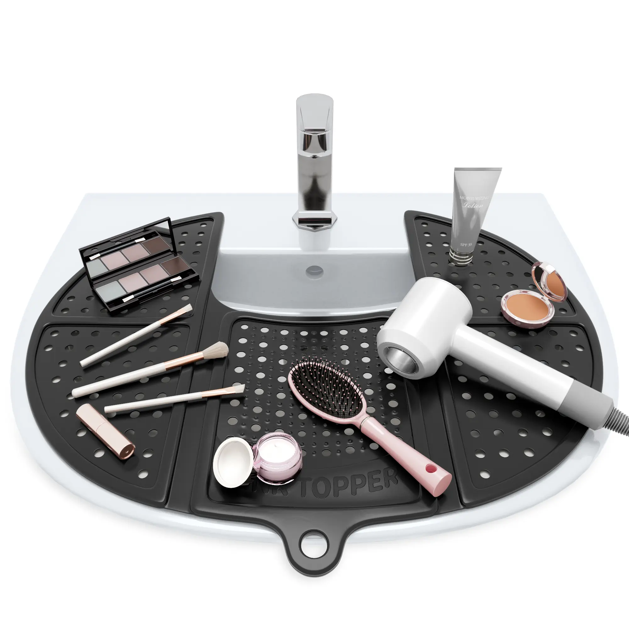 Sink Topper Foldable Sink Cover - Silicone Beauty Makeup Brush Cleaning Mat - Vanity Tools Organizer - Bathroom Must Have Accessory for Extra Space & Storage Saver - Cleaner Pad - Small, Black