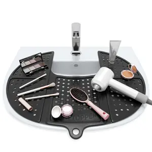 Sink Topper Foldable Sink Cover - Silicone Beauty Makeup Brush Cleaning Mat - Vanity Tools Organizer - Bathroom Must Have Accessory for Extra Space & Storage Saver - Cleaner Pad - Small, Black