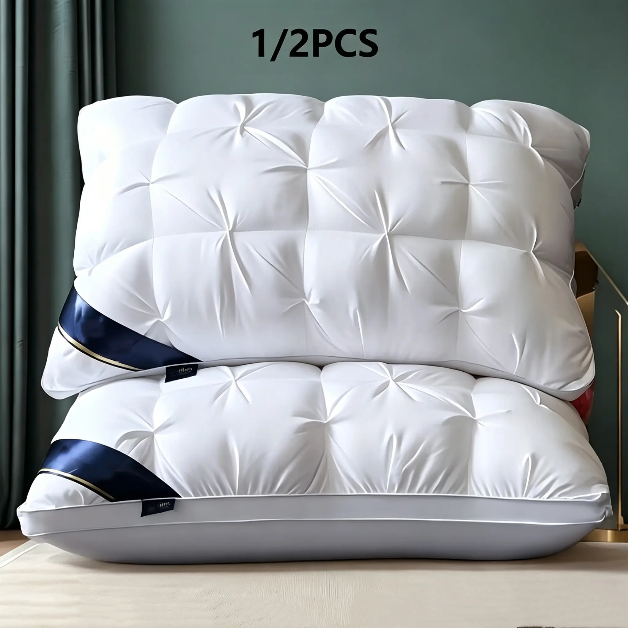 1/2pcs 5-Star Hotel-Quality Pillows, Ergonomic Neck Support for Deep Sleep, Non-Deforming Core, All-Seasons, Anti-Allergic Polyester Flat Weave Breathable Pillowcase, Hand Wash Only, Ideal for Bedrooms, Campers
