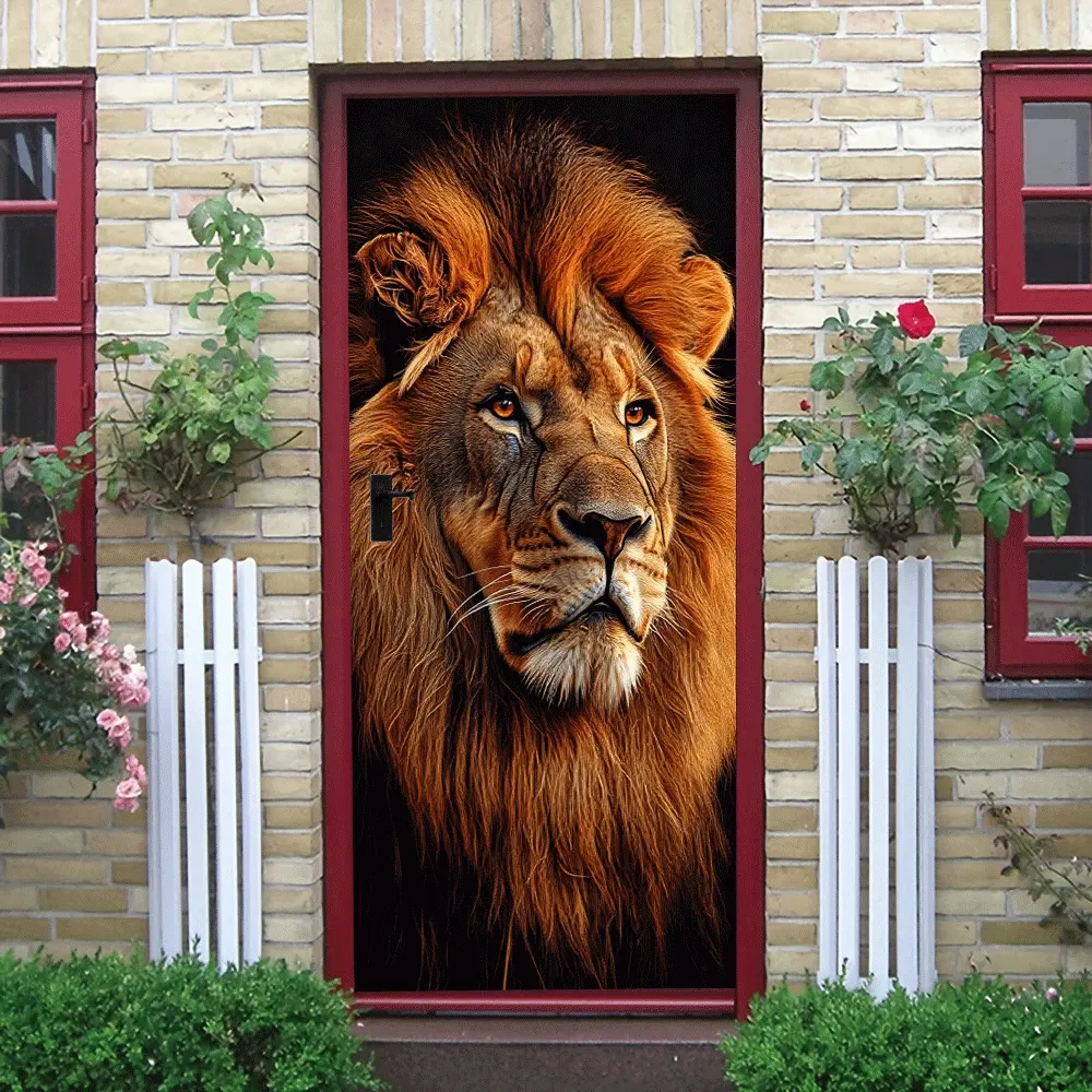 2pcs African Lion Head Wall Sticker Stereo Animal Decor Decal for Living Room Bedroom Corridor Self Adhesive Mural Eco Friendly PVC Removable Home Decoration Large Size Lion Portrait Art Wall Ornament