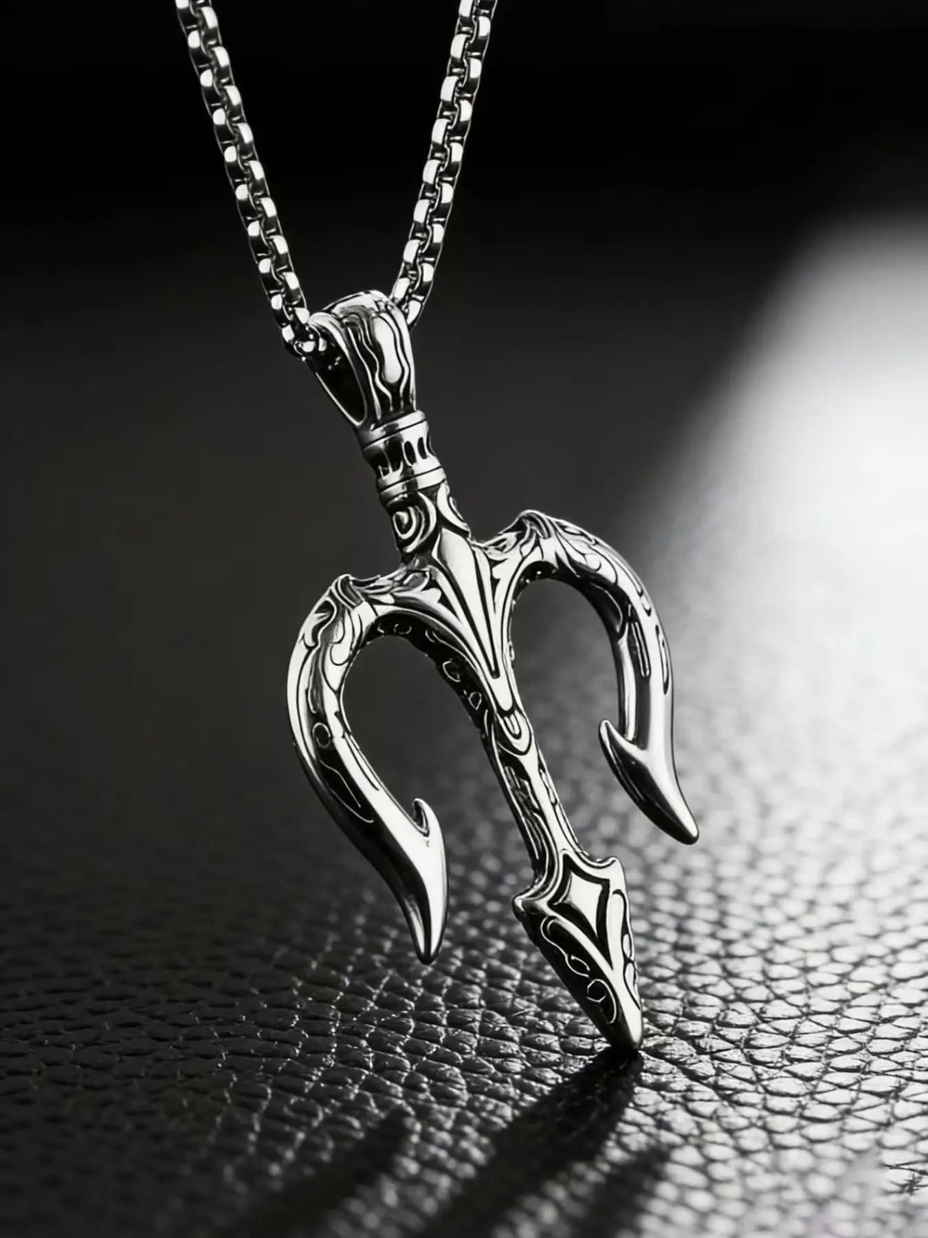 Classic Fashion Nordic Viking Design Poseidon Trident Pendant Necklace, Stainless Steel, Men's Hip Hop Jewelry, Essential Beach Travel Accessory