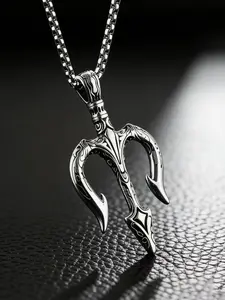 Classic Fashion Nordic Viking Poseidon Trident Pendant Necklace, Men's Hip Hop Jewelry, Essential Beach Travel Accessory