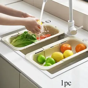 Collapsible Drain Basket, Kitchen Sink Strainer, Vegetable Wash Basket, Storage Rack, Fruit and Vegetable Drain Basket, Milky White,Draining Utensils,
