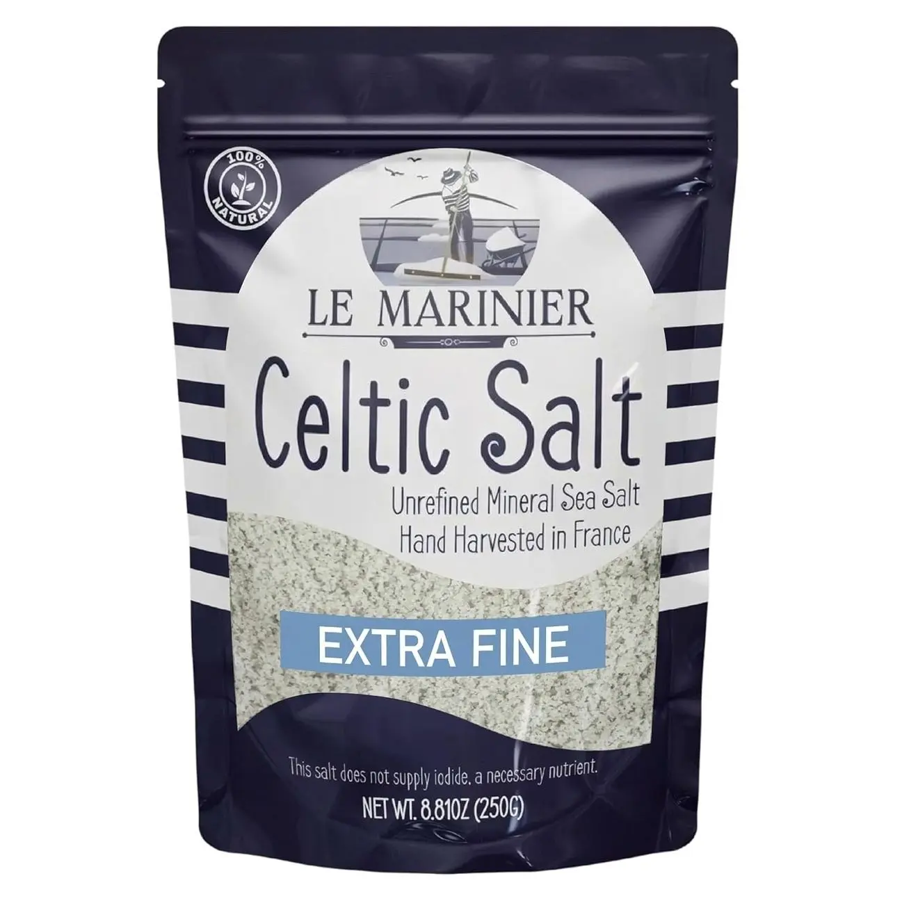 Le Marinier French Sea Salt Extra Fine, 8.81oz – 0.6lb. Celtic Salt Organic- 100% Natural, Mineral Rich, Unrefined, Hand Harvested (0.6lb Extra Fine)