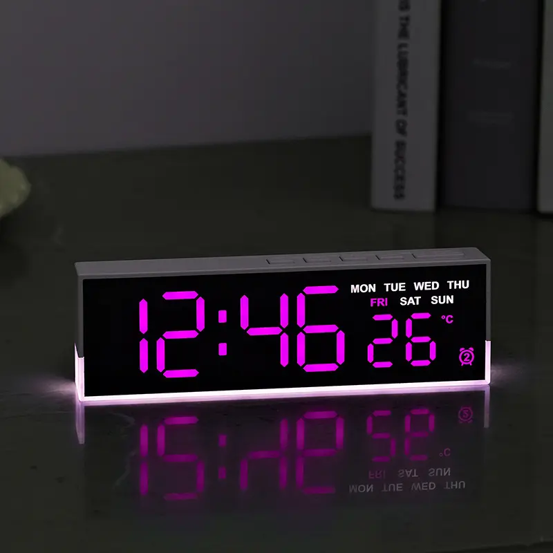 Glow In The Dark USB Powered Digital Alarm Clock with White Mood Light TEMP Week 2 Alarm DST Table Clock 3 Levels Brightness 12/24H Led Display Clock Multifunctional Alarm Clock Desk Alarm Clock