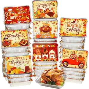 40Pcs Fall Thanksgiving Leftover Containers with Lids, Thanksgiving to Go Food Containers, Aluminum Foil Pans Cookie Tins for Party Gift Giving Disposable Leftovers