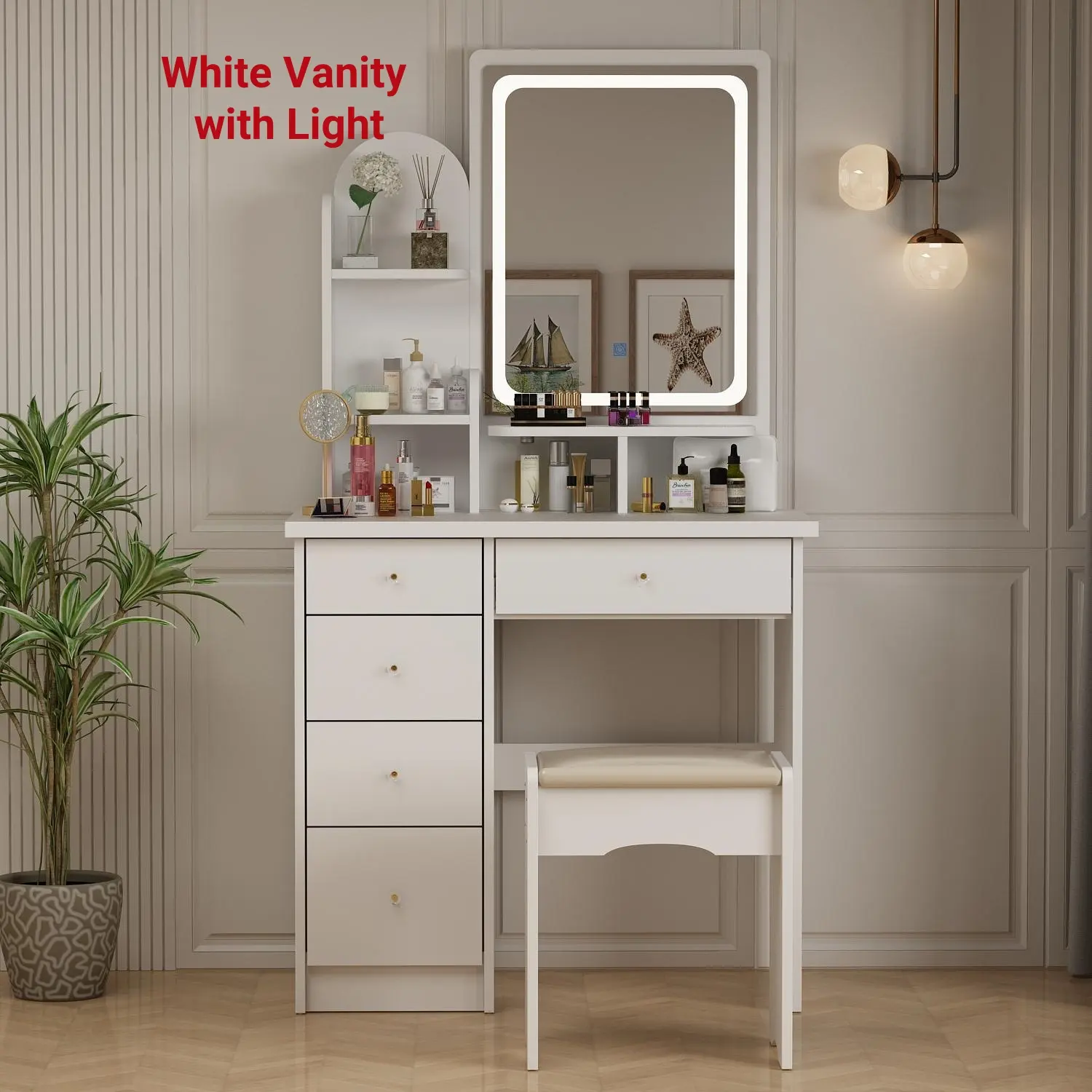 White Vanity with Light