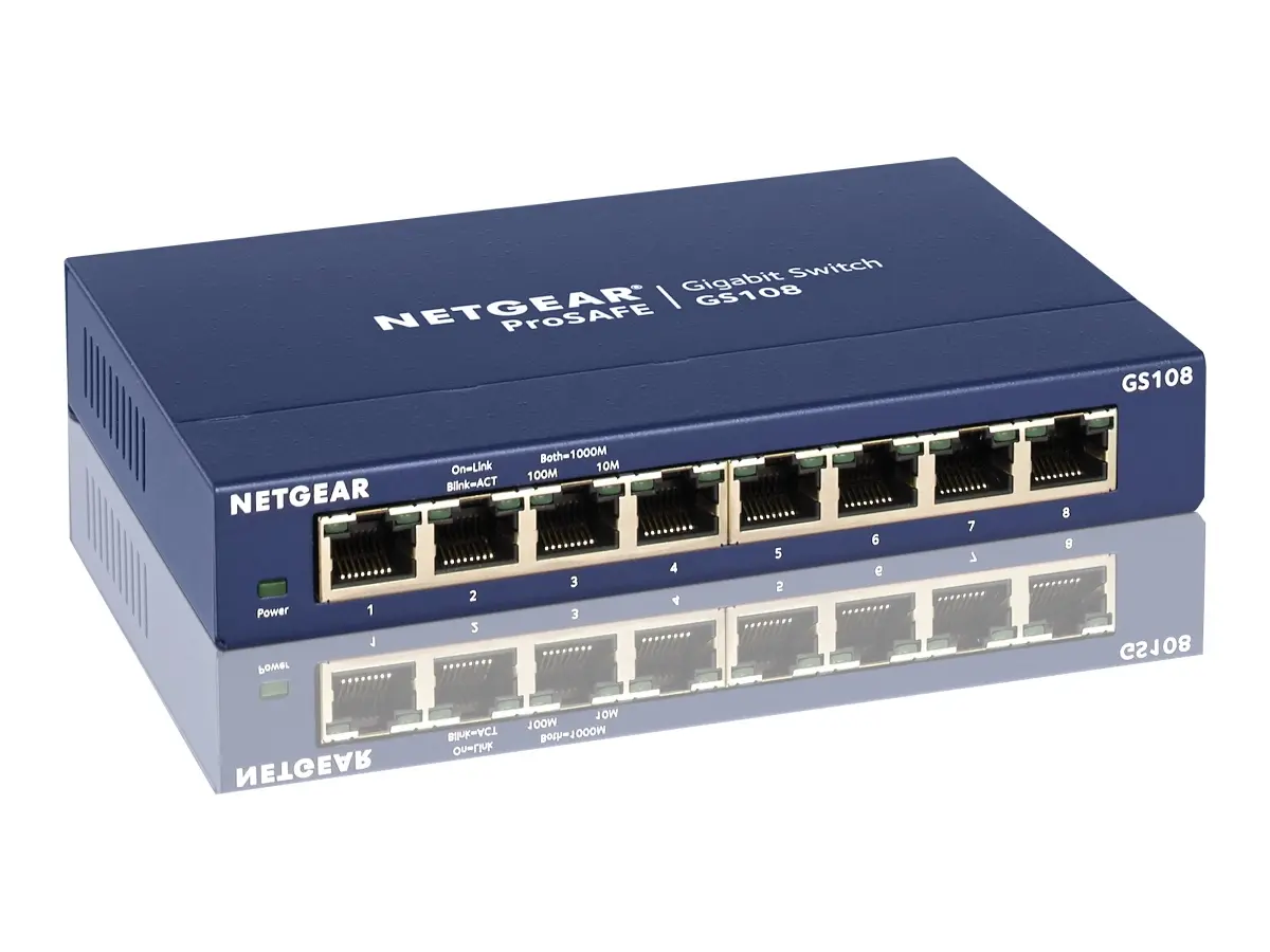 Netgear GS108-400NAS 8-Port Gigabit Pro-Safe Ethernet Unmanaged Switch with 8 x Gigabit Ethernet, 802.1p Traffic Prioritization, Autouplink Technology, Desktop or Wall Mounting, Ac Adapter, Energy Efficient