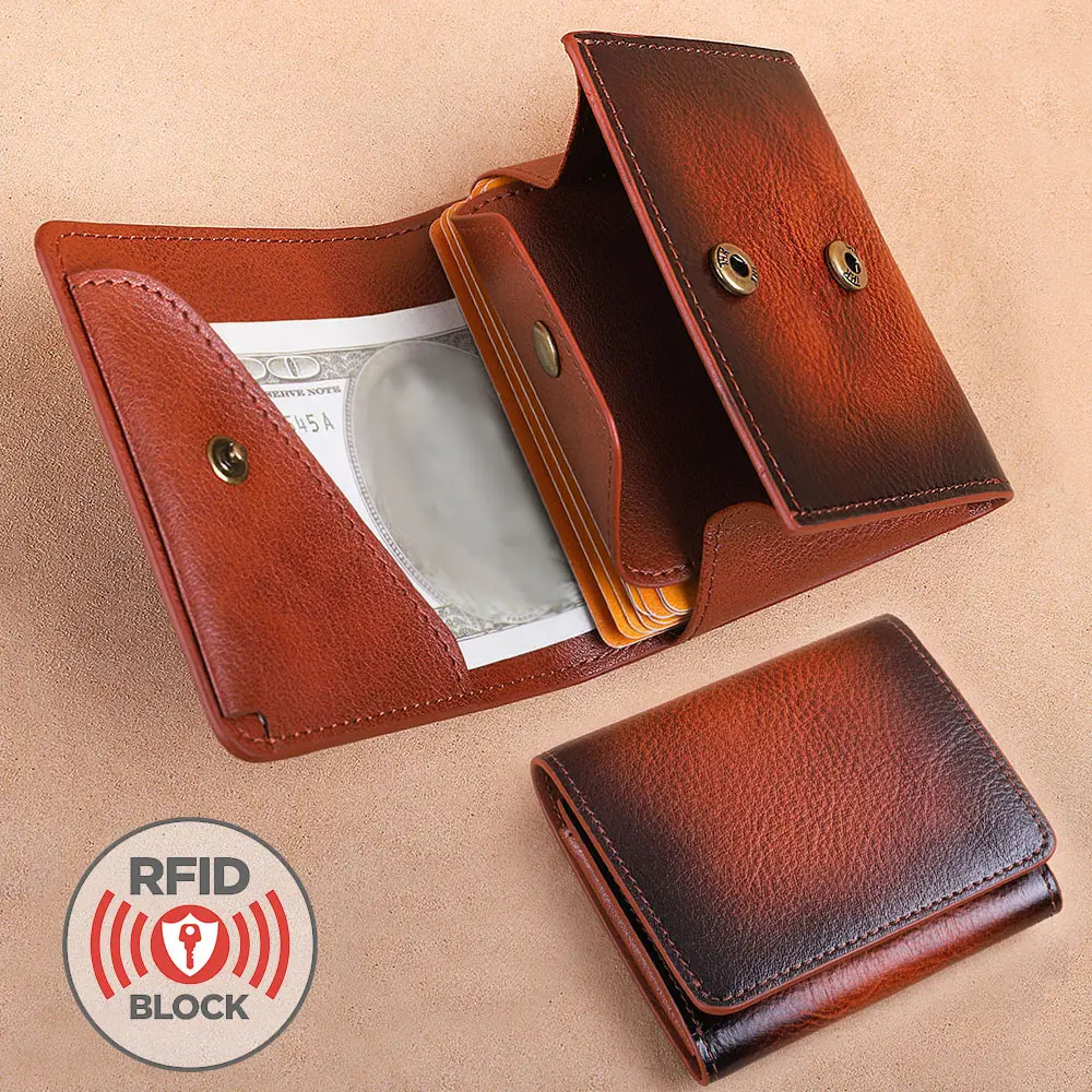 Vintage Genuine Leather Men's Wallet - RFID Blocking Slim Fold Design with Coin Pouch, Multiple Card Slots, Cash Pocket, ID Window, Ideal Gift for Him (Vintage Style Wallets Option), Vintage Style Wallet