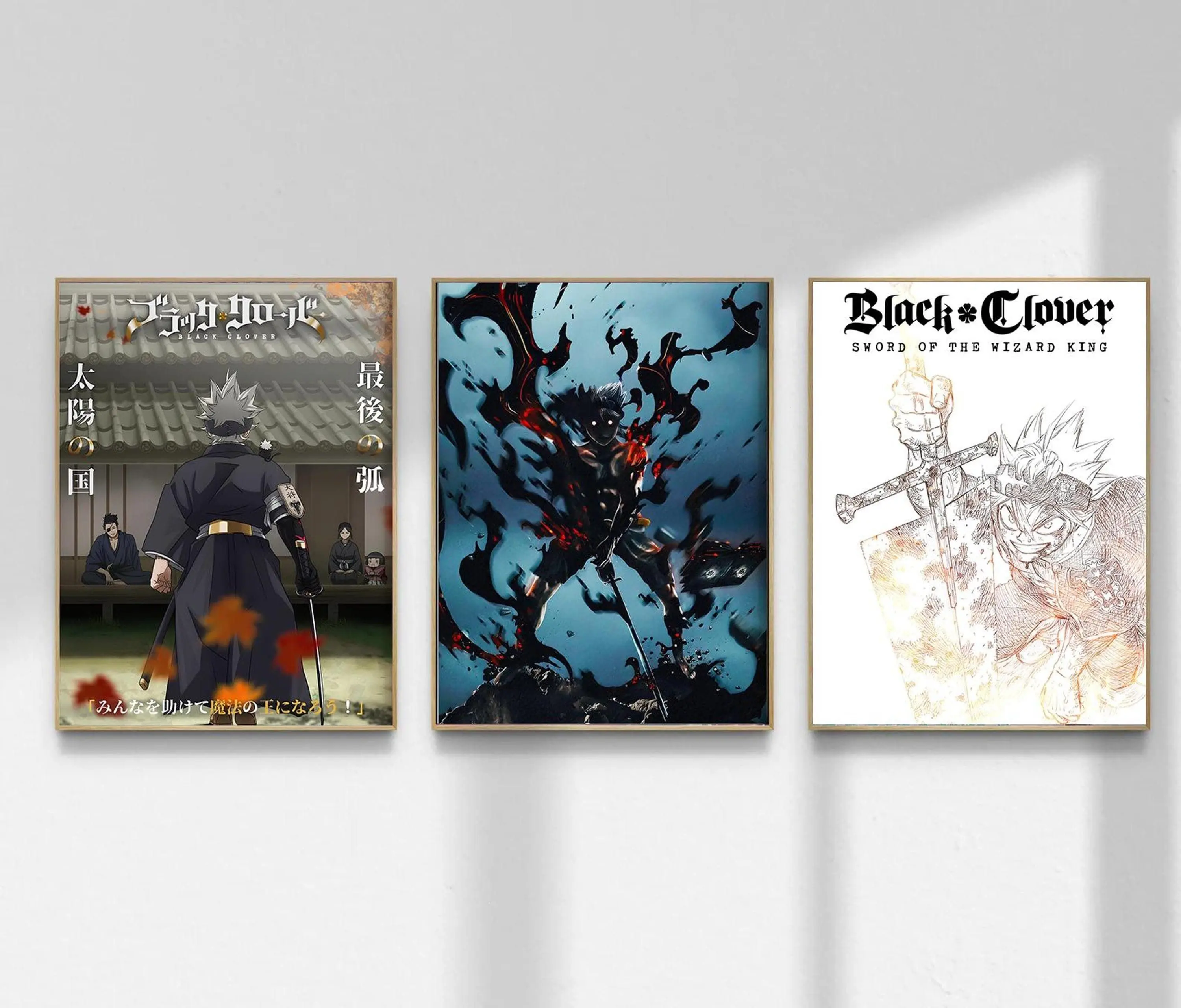 Black Clover Anime Poster Set of 3, Demon Warrior Wall Art, Dark Fantasy Manga Print