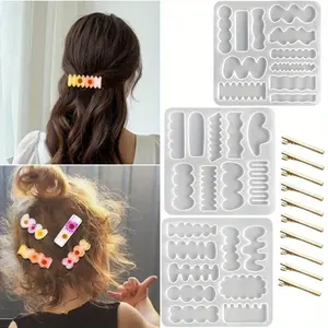 [DIY Resin Silicone Hair Clips] 3 silicone molds for hair clips, with 10 golden hair clip accessories. Resin hair clip molds are used for making hair clips, DIY crafts, keychains, jewelry pendants