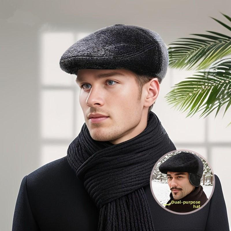 Men's Winter Hat British Style Dad Old Man Duckbill Cap Retro Elderly Warm Ear Protection Forward Cap