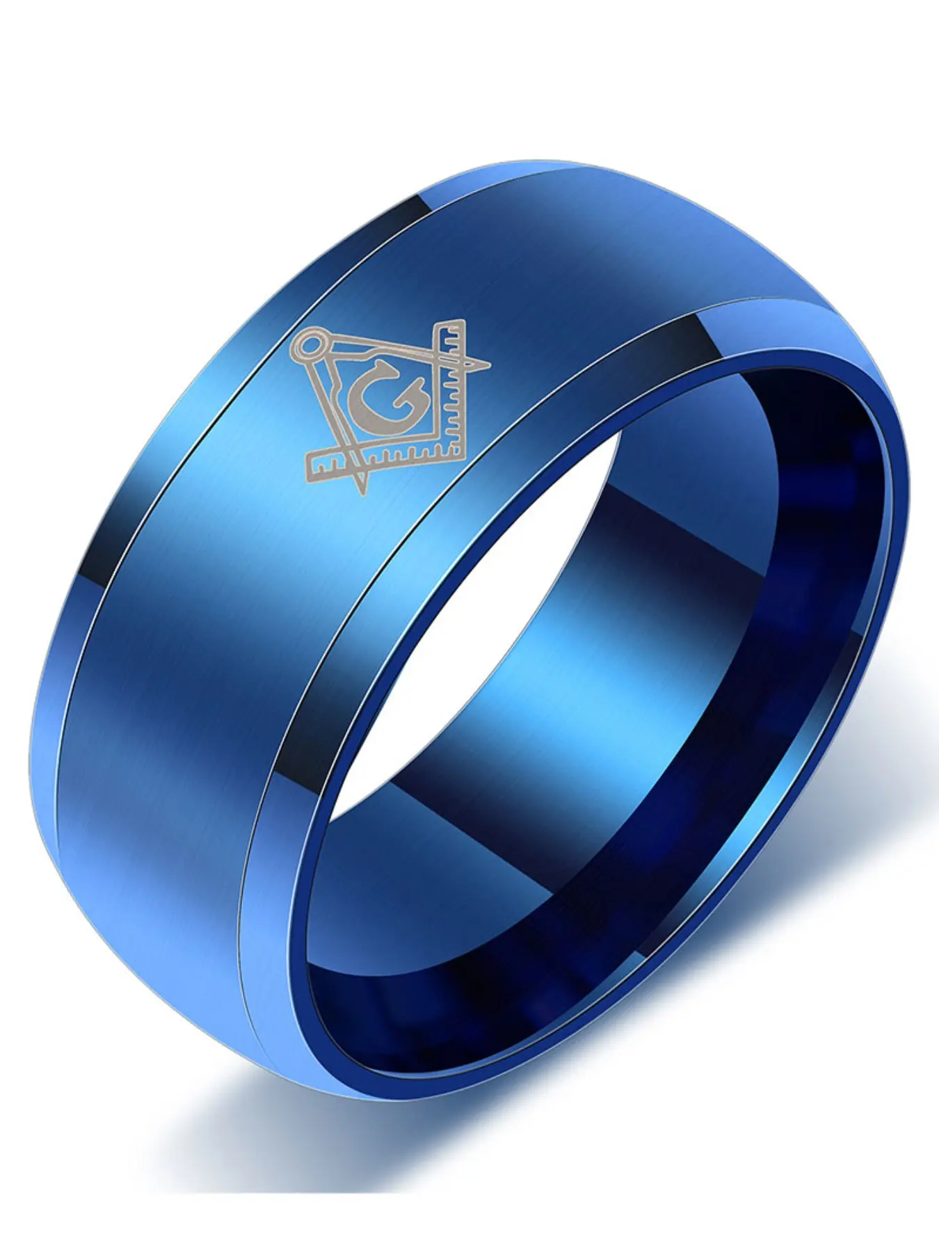 European and American Fashion Freemasonry 8mm Laser Logo Ring, Titanium Steel Stainless Steel Band, Stylish Jewelry Rings for Men and Women