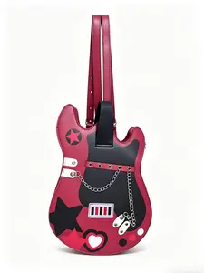 Guitar Bag Creative Color Block Cute Scarf Design Backpack Sweet Heart Pattern Crossbody Shoulder Bag for Women
