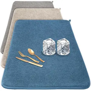 3 Pack XXL Dish Drying Mats,24x17" Absorbent Microfiber Dishes Drainer Mats,Large Size Pads for Kitchen Counter,Coffee,Rack,Under Sink(Beige,Blue,Gray)