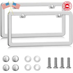 Solid Silver License Plate Frames 2 Pack