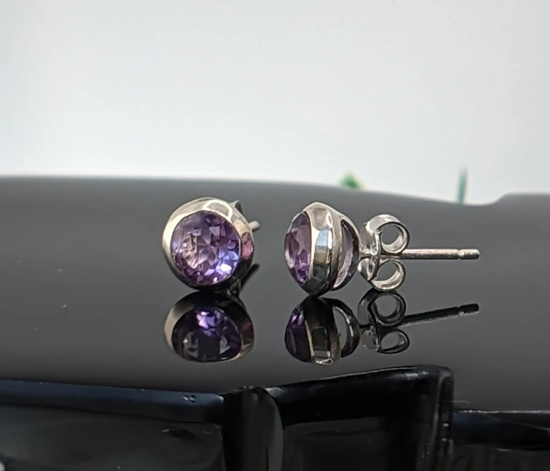 Earrings Sterling Silver 92.5 Purple Amethyst, Blue Topaz