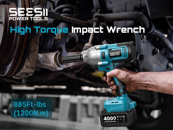 Upgraded 1200N.m(885ft-lbs) Brushless Impact Wrench 1/2", Seesii Cordless Impact Wrench with One Battery, Six Sockets, Quick-Change Chuck- Heavy Duty Power Tool for Professional Mechanics & DIY Enthusiasts, Black Friday Deals