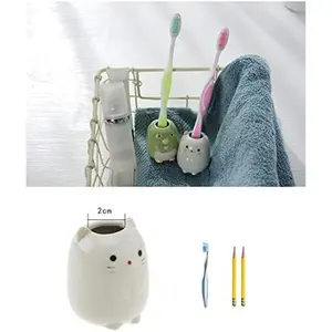 Mini Toothbrush  4PCS Cute Animal Ceramic Mini Tooth Brush  Stand Bathroom Multipurpose Storage Organizer Cotton Swabs  Set holder