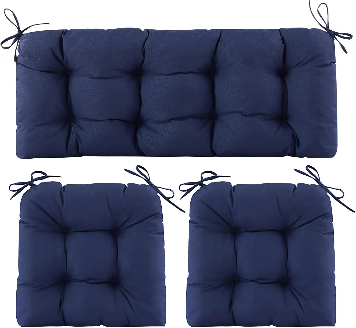 Wicker Chair Cushions of 3 Pieces, Waterproof Cushions for Patio Furniture, Tufted Wicker Outdoor Furniture Cushions, 1 Patio Loveseat Cushion and 2 U-Shaped Cushions, 44"x19"x5", Navy Blue